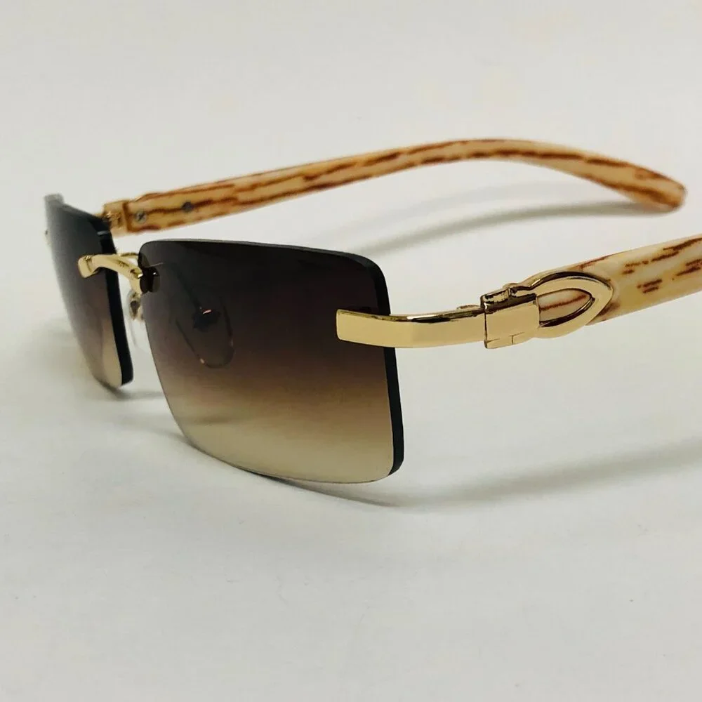 Men Sunglasses Brown Lens Square Gold‎ Frame Street Wear Light Weight Lentes New